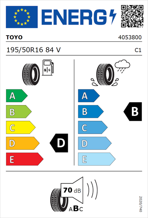 Tyre Label for Toyo Proxes TR1 195/50R16 84V