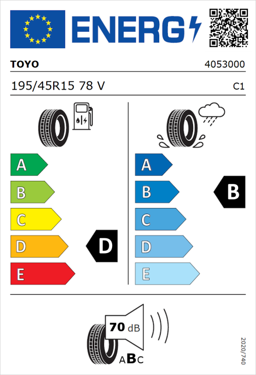 Tyre Label for Toyo Proxes TR1 195/45R15 78V