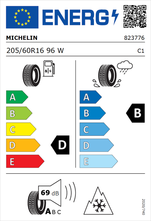 Tyre Label for Michelin CrossClimate + 205/60R16 96W