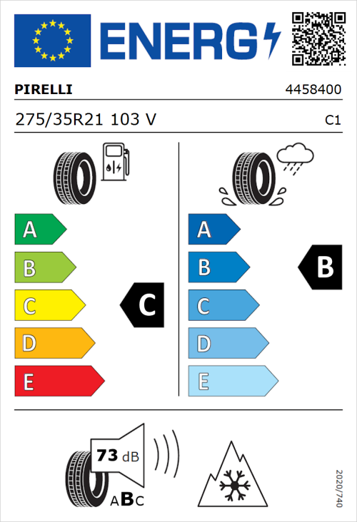 Tyre Label for Pirelli Winter Sottozero 3 275/35R21 103V