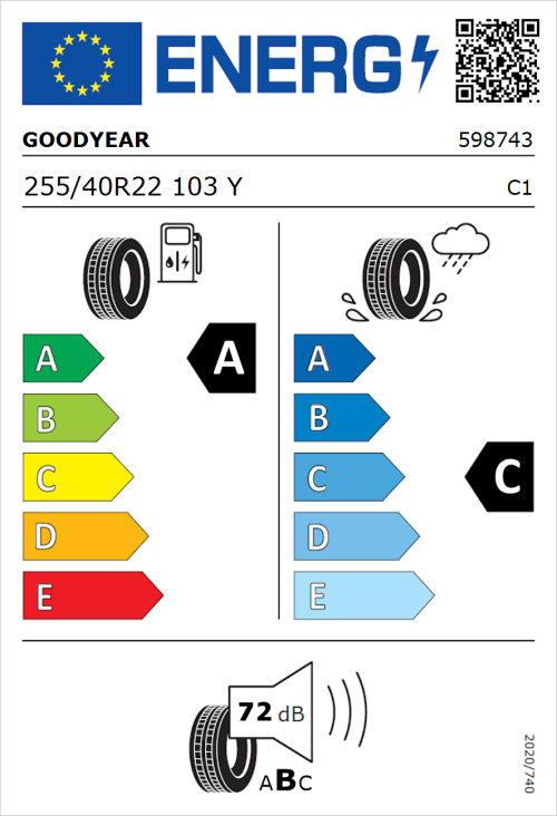Tyre Label for Goodyear Eagle F1 AllTerrain 255/40R22 103Y