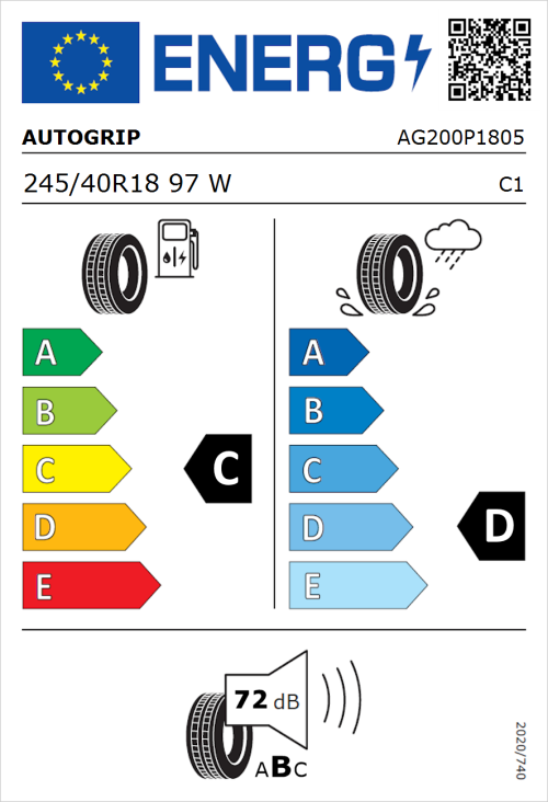 Tyre Label for Autogrip Grip 200 245/40R18 97W