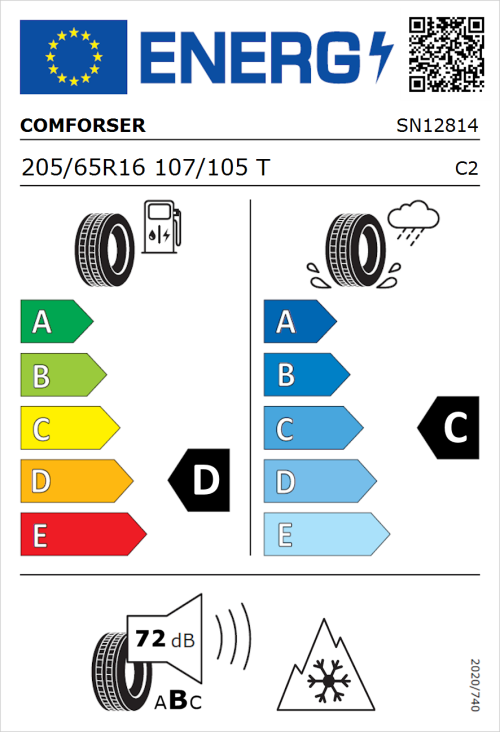 Tyre Label for Comforser CF300 205/65R16 107/105T