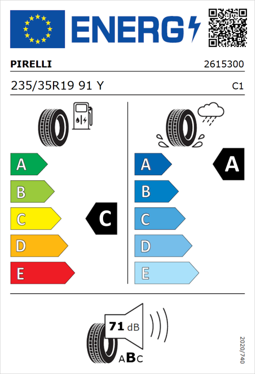 Tyre Label for Pirelli P Zero (PZ4) Luxury 235/35R19 91Y