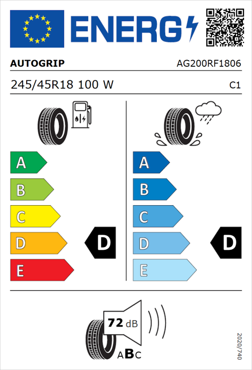 Tyre Label for Autogrip Grip 200 245/45R18 100W