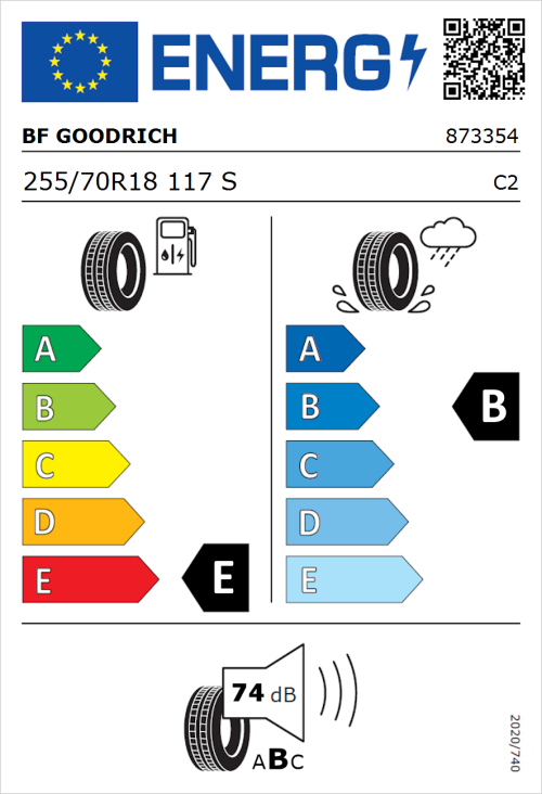 Tyre Label for BF Goodrich All-Terrain T/A KO2 RBL 255/70R18 117S